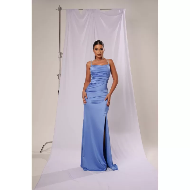 vestido de festa longo madrinha formatura casamento convidada debutante elegante tule azul serenity
