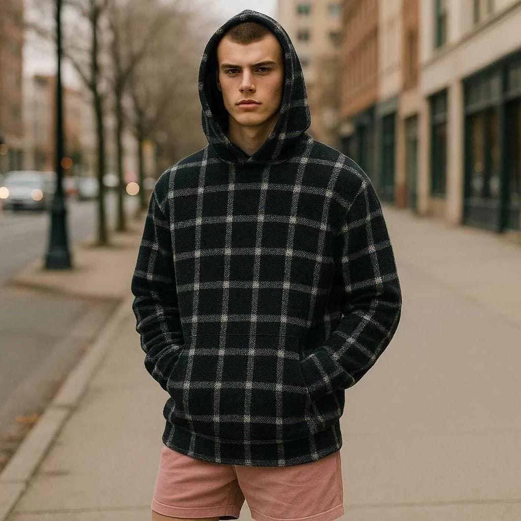 Blusa em Teddy xadrez Preto/Branco moda  Masculino