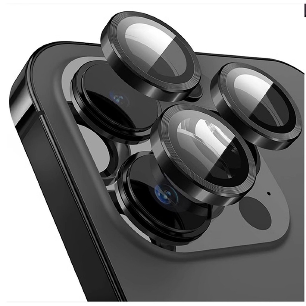 Kit Película Lente De Câmera Compatível Com iphone 11 12 13 14 15 16 Pro Max Liso Preto