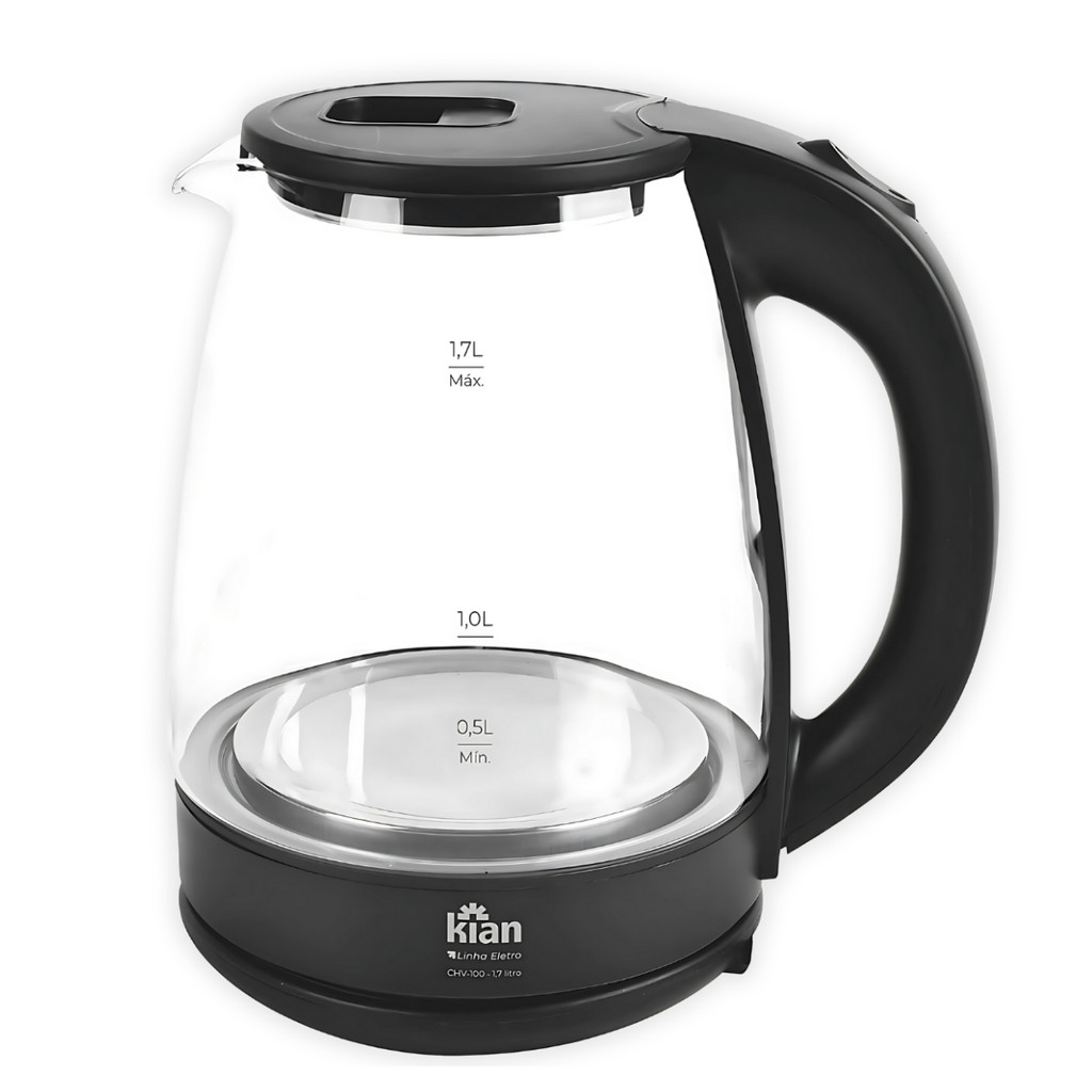 Chaleira Elétrica Térmica Bule Vidro Ferve Água Rápido Jarra de Vidro Luz LED Chá e Café 1,7Litros