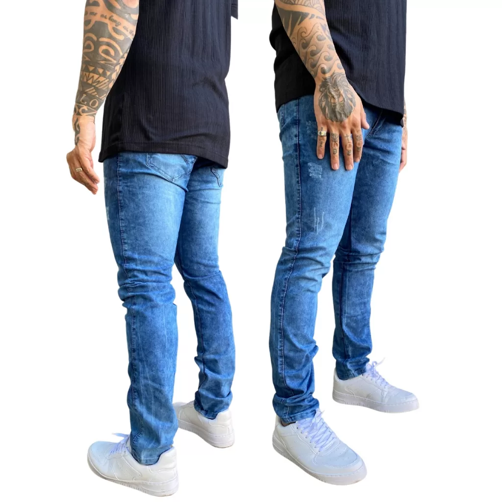 Calça Jeans Masculina Marmorizada Estilo Moderno