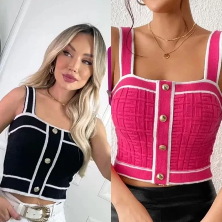 Cropped Curto Tricot Modal Botões Frontais Alças