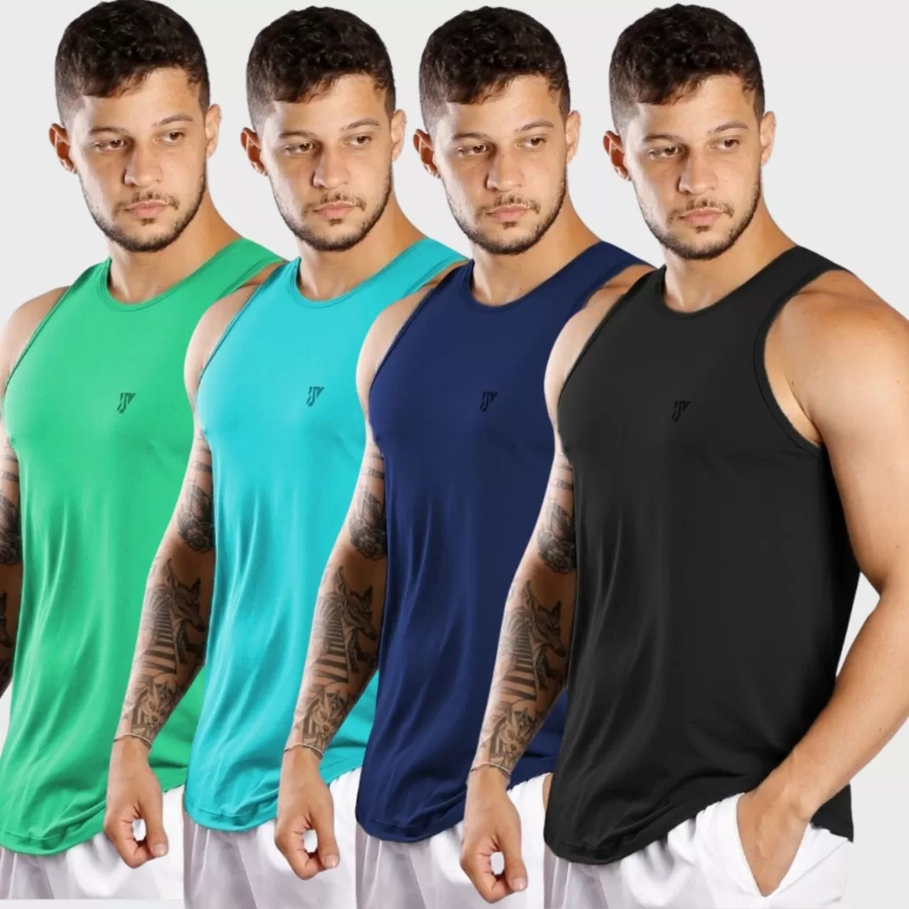 Kit 4 Camisetas Regatas Masculina Lisa Básica Academia Verão