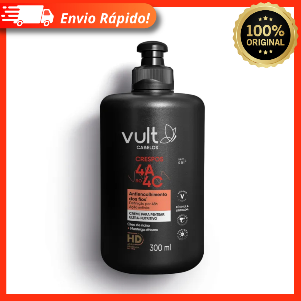 Creme Para Pentear Ultra Nutritivo Cabelos Crespos 4A a 4C 300ml – Vult