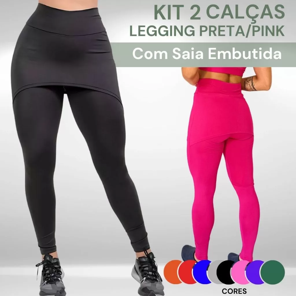 Kit 2 Calça Legging Fitness Tapa Bumbum Com Saia Embutida Treino Feminino Crossfit Conforto