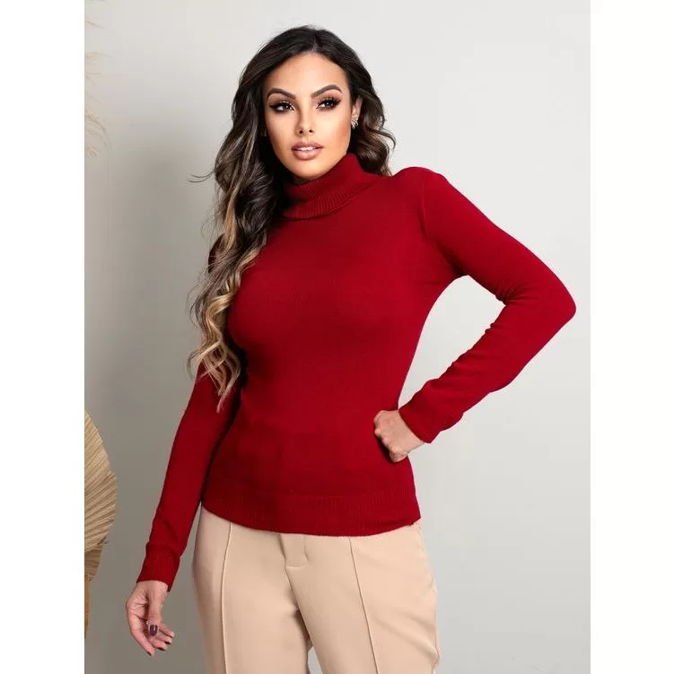 Blusa Cacharrel Tricô Básica Suéter Gola Alta S