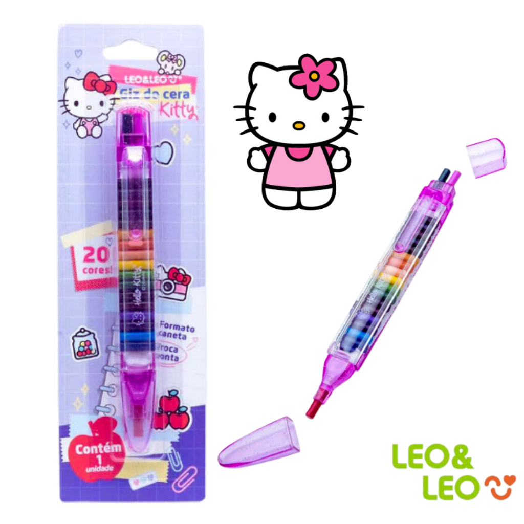 Giz De Cera Caneta Troca Ponta 20 Cores Hello Kitty Infantil para colorir