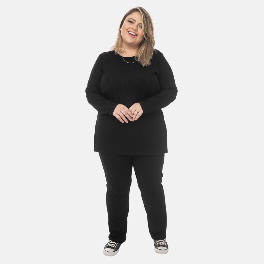 Conjunto Canelado Calça e Blusa de Manga Longa Long Line 1208-1210