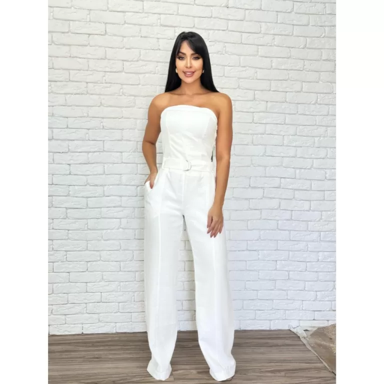 Macacão Longo Feminino Tomara Que Caia Com Cinto 