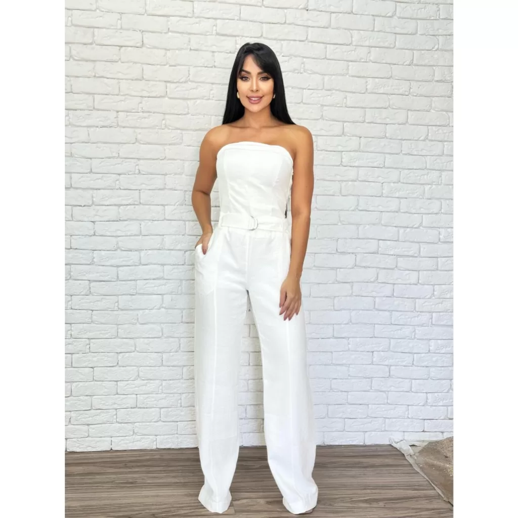 Macacão Longo Feminino Tomara Que Caia Com Cinto 9739