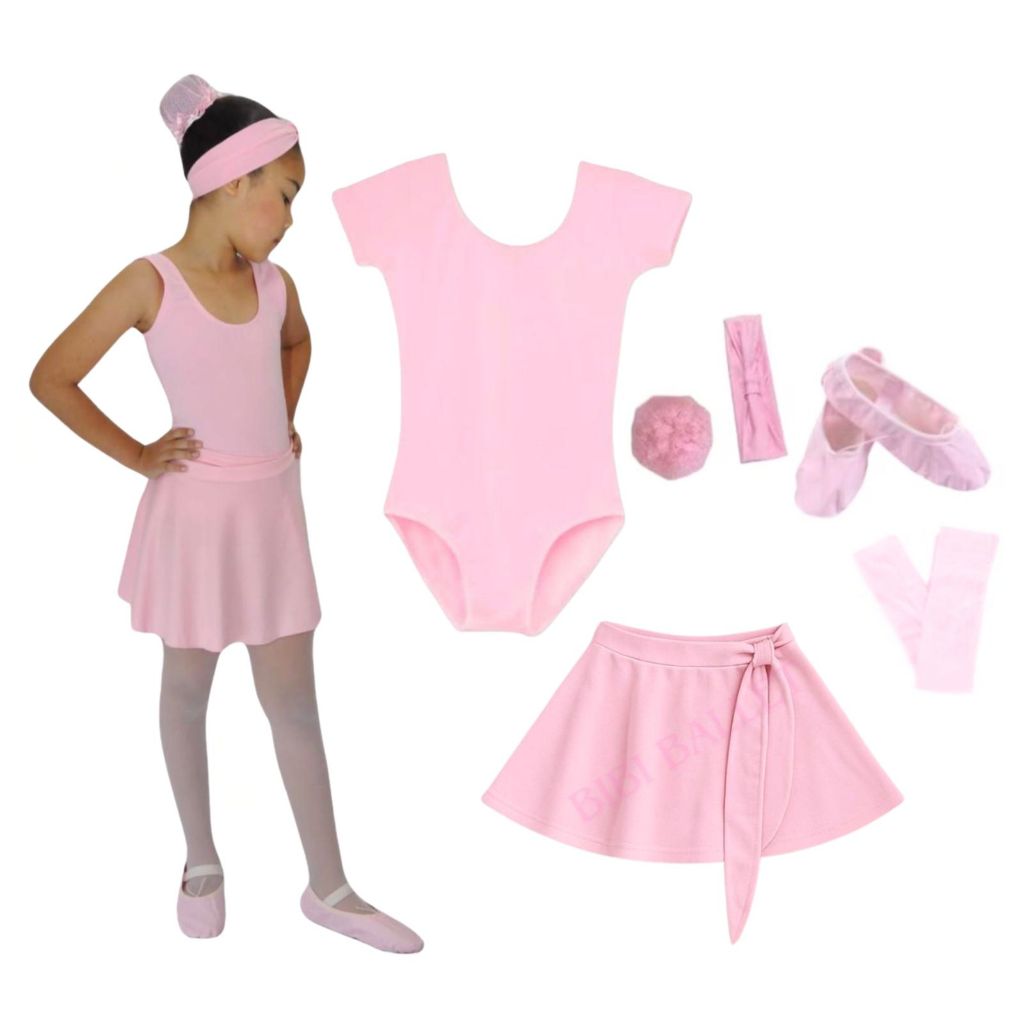 Kit Ballet Infantil 6 itens/ uniforme para dança completo (ROSA) – Saia transpassada e Collant com M