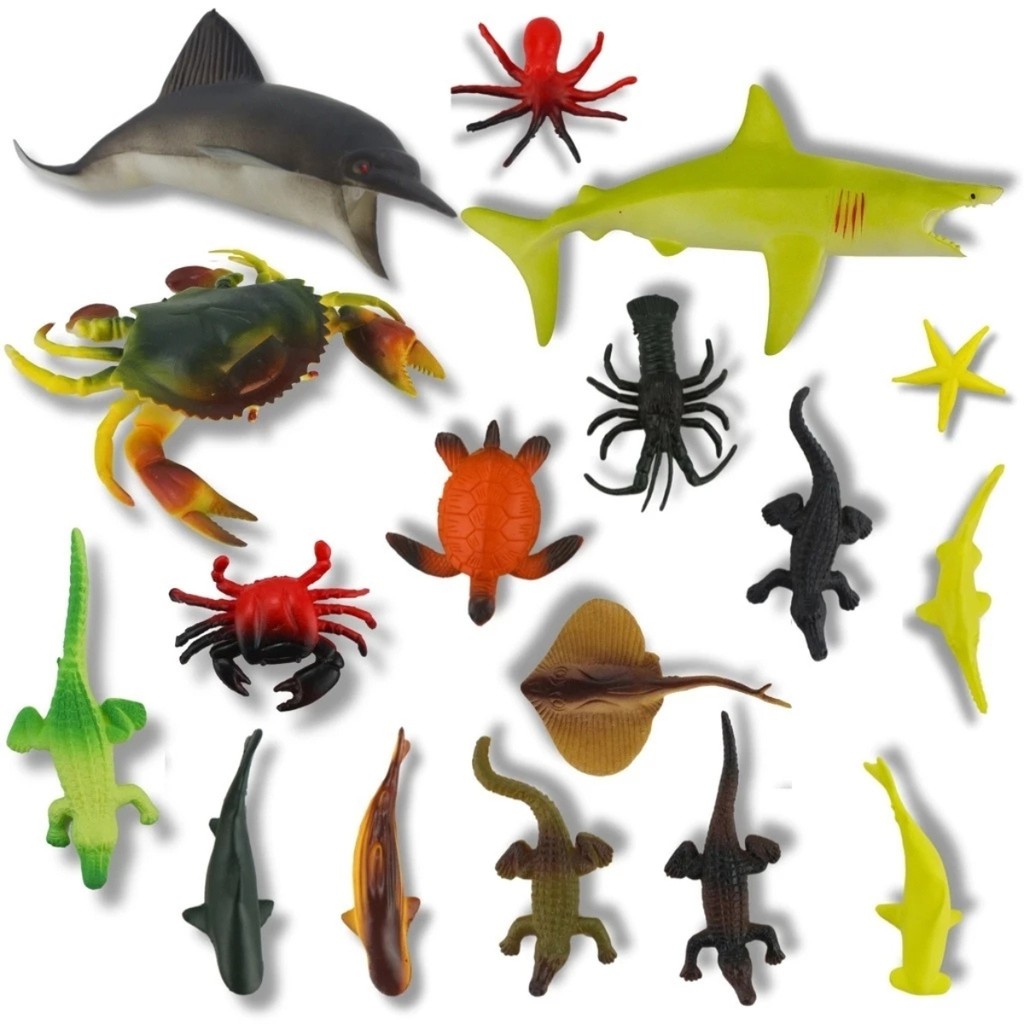 Kit Animais Marinhos de Brinquedo Peixe E Golfinhos