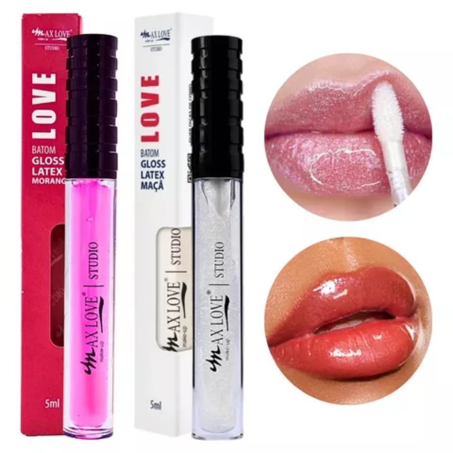 Lip Gloss Volumoso Latex Max Love – Sabores: Morango ou Maçã (1 Unidade)