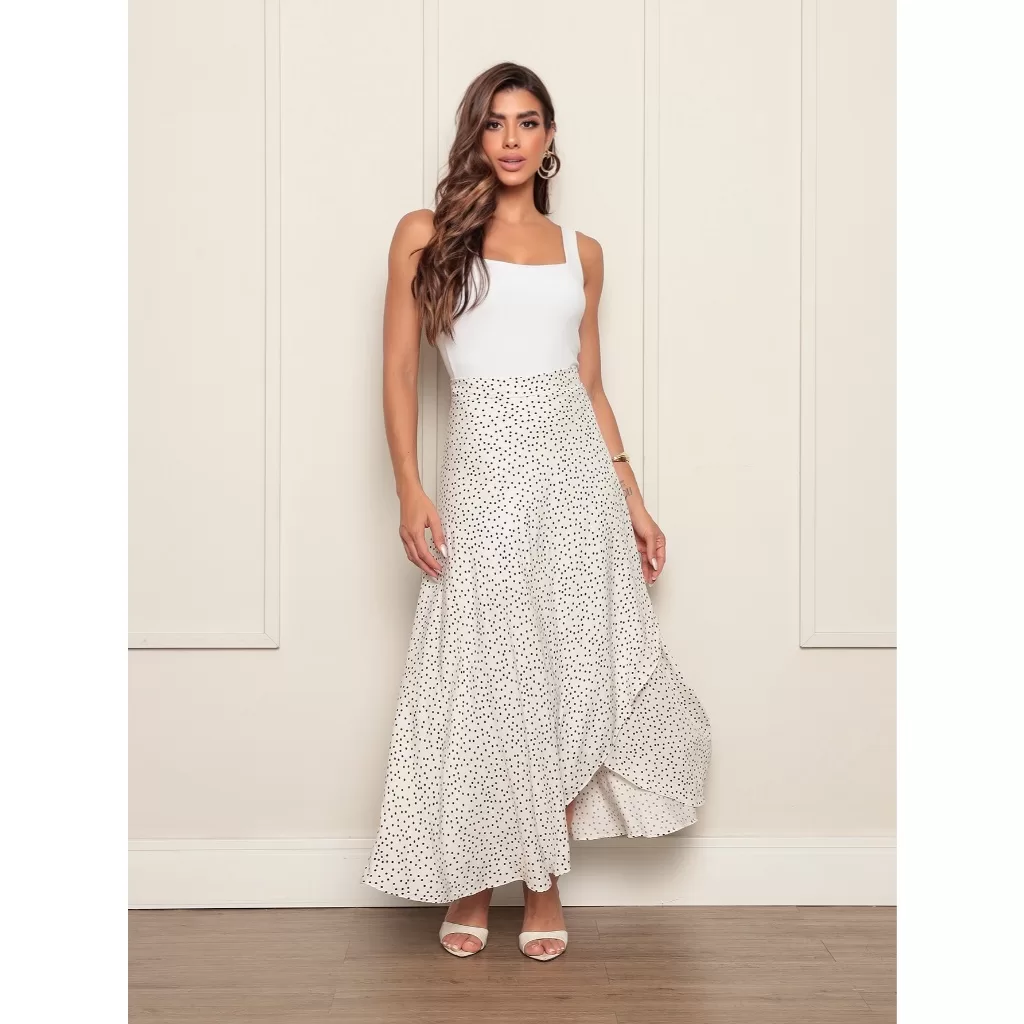 Saia Envelope Feminina Poa com bolinhas Moda Cristã Modesta Moderna Feminina