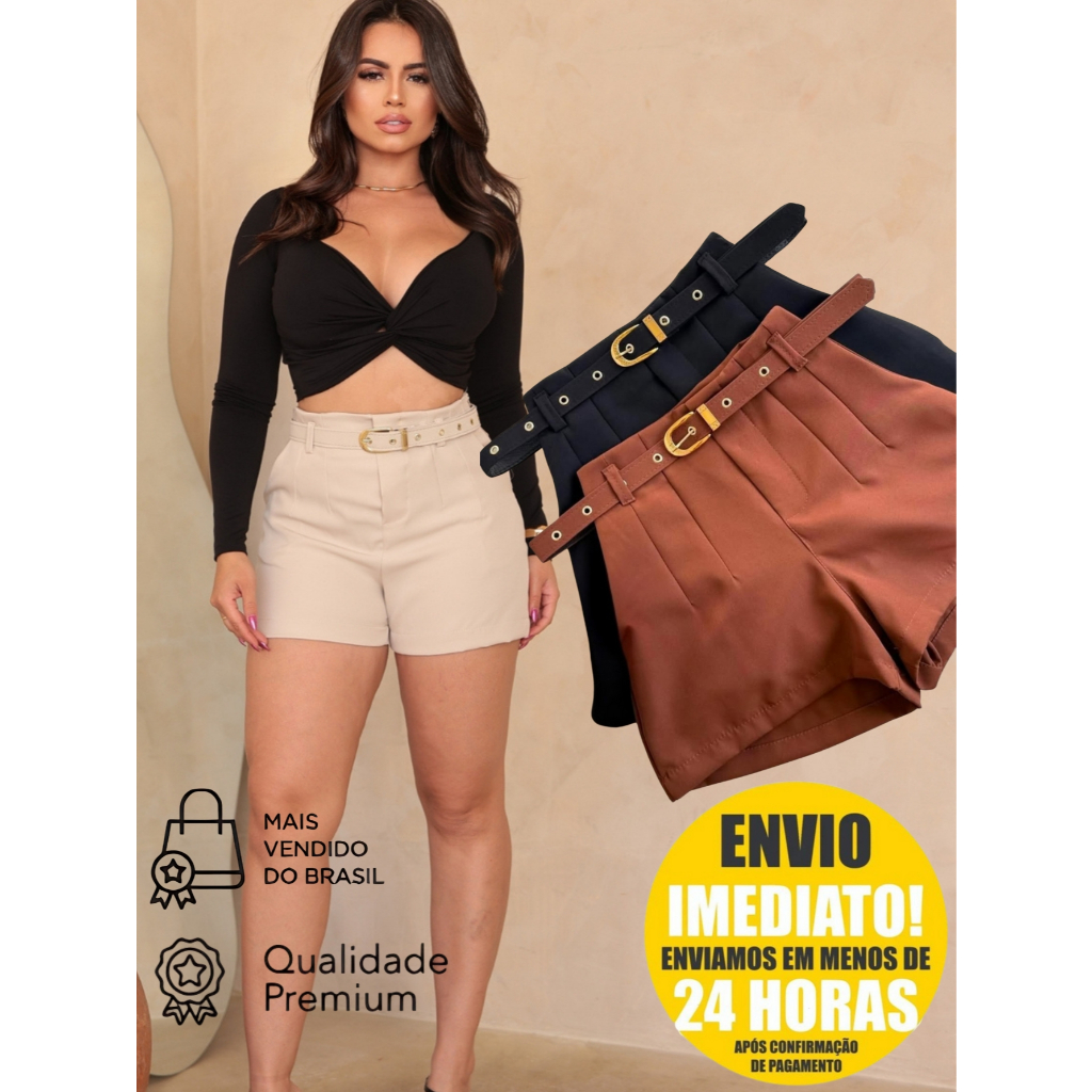 Short Alfaiataria Com Cinto Encapado Envio Imediato