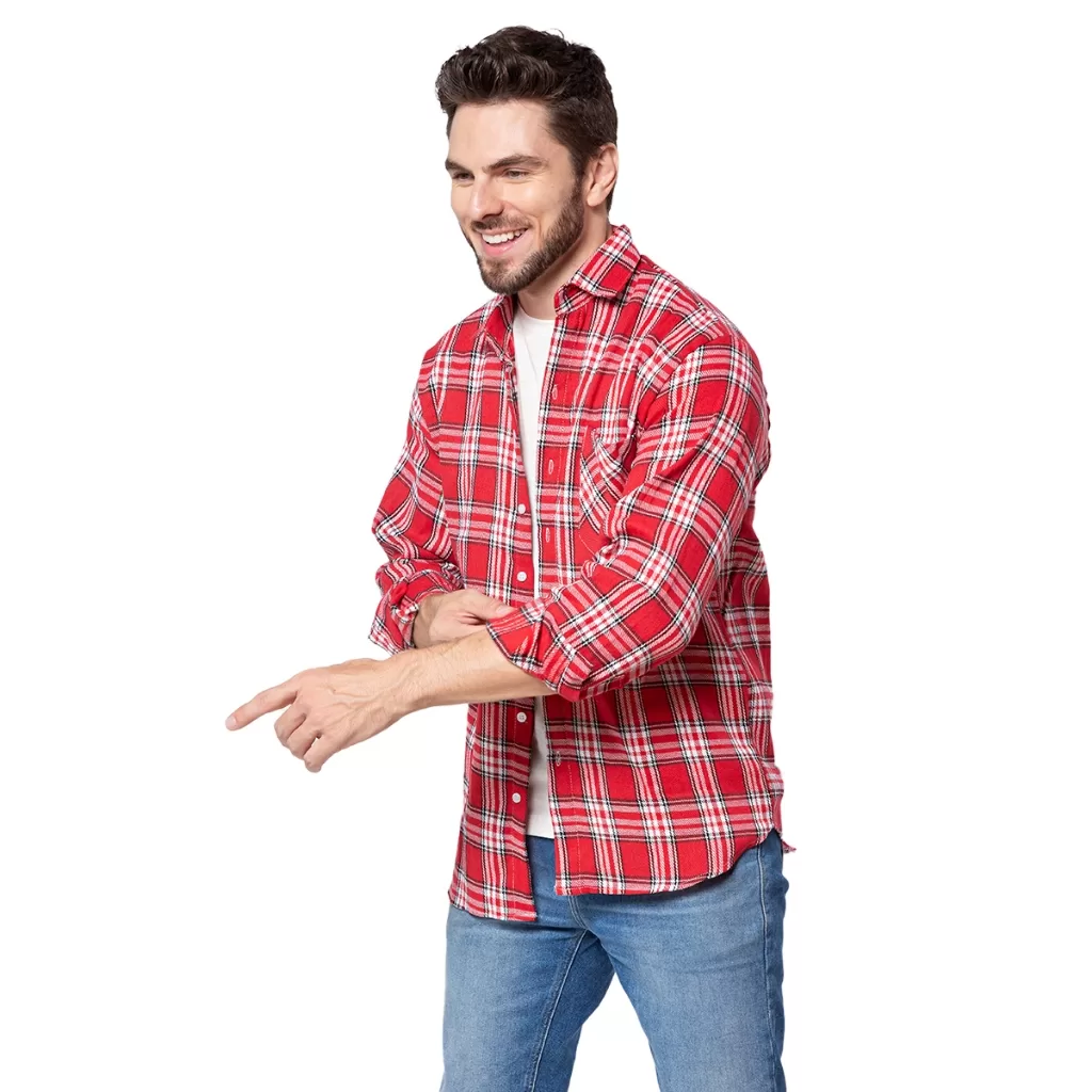 Camisa Xadrez de Flanela Adulto Masculino Country Caipira Festa Junina Tango Fantasias – Vermelho
