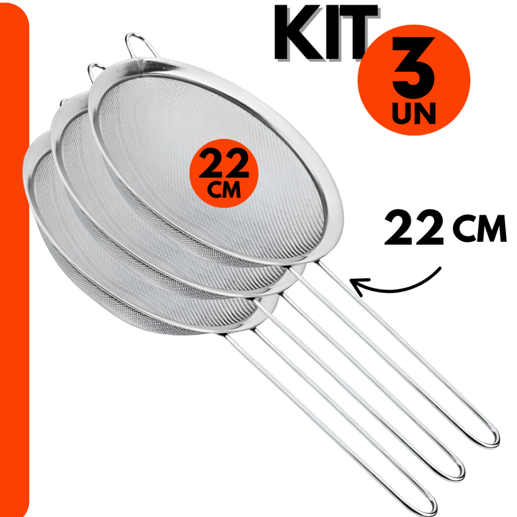 Conjunto Peneiras em Aço Inox Profissional P/ Confeiteiros e Cozinheiros P/ Restaurantes e Cozinha e