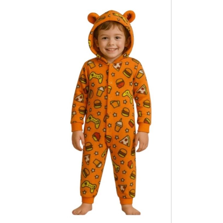 pijama soft macacão infantil com capuz e orelhinh