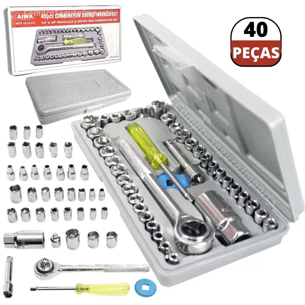 Jogo De Catraca Reversível Soquetes Kit Chaves Maleta 40 Pçs