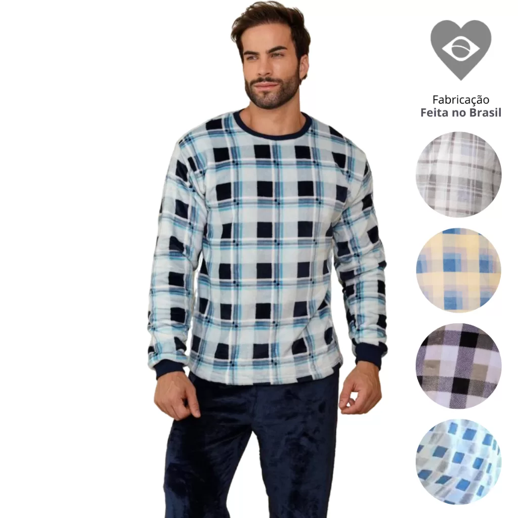 Pijama Masculino Inverno Longo de frio Fleece Adulto Plus Size Soft Plush Quentinho