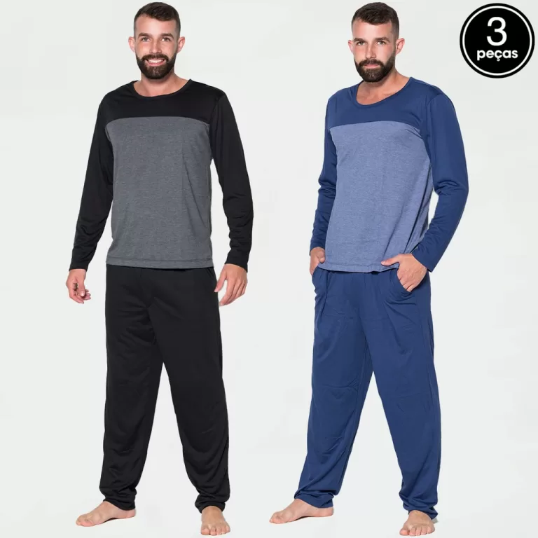 Kit 3 Pijama JSM de Inverno Masculino Longo Bicolo