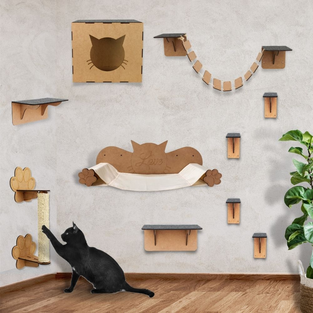 Kits Playground para Gatos Nicho Arranhador ponte degraus prateleiras de parede em mdf