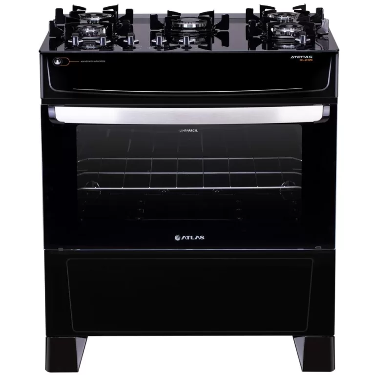 Fogão Atlas 5 Bocas preto Atenas Glass com Acendi