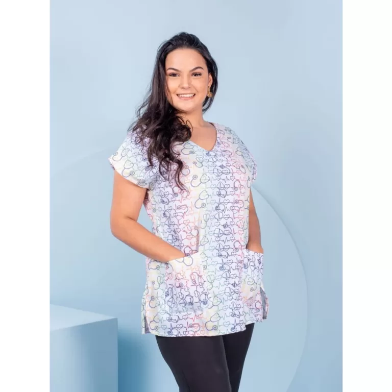 Conjunto Pijama Cirúrgico estampado Eletro Branco
