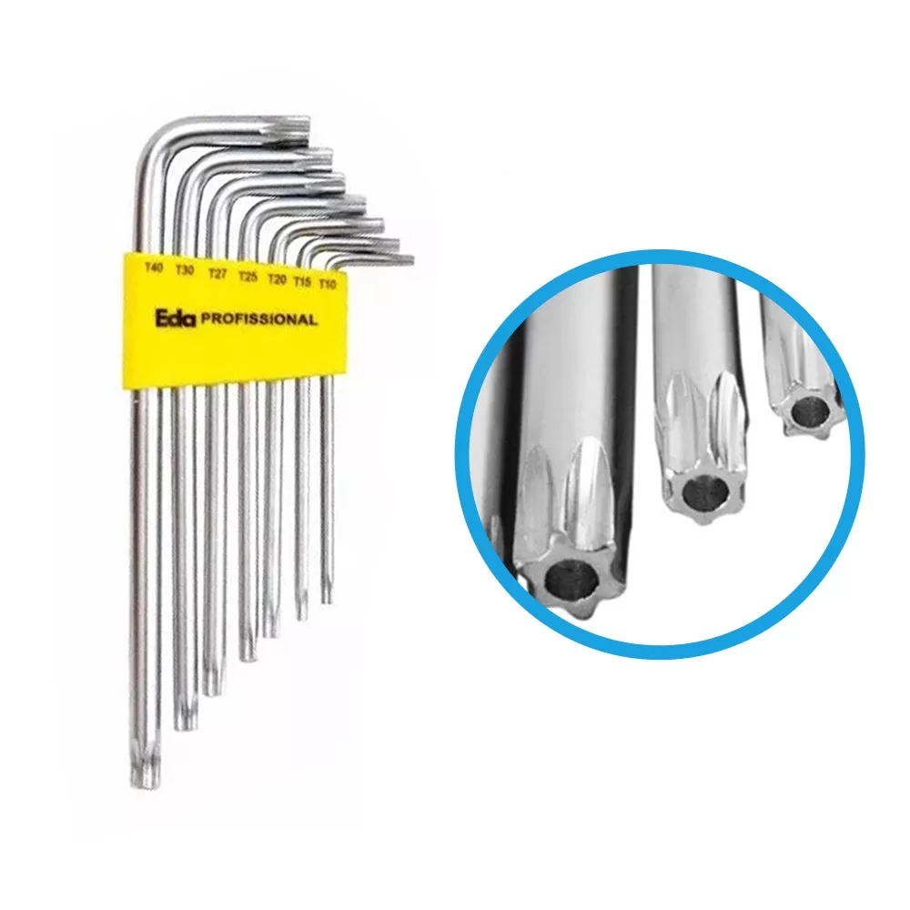 Jogo Kit De Chave Torx Tipo L 7 Peças Com Furo Profissional