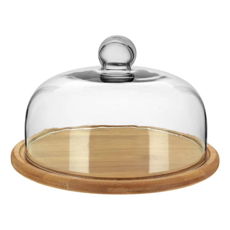 PRATO BOLO 15x26x26cm BAMBU NATURAL TAMPA VIDRO BO
