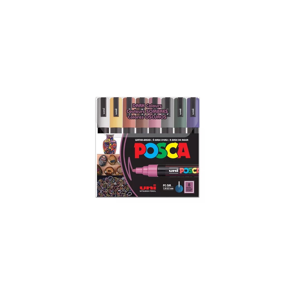 Caneta Posca Pc-5m – Estojo C/ 08 Cores Dark – Uniball