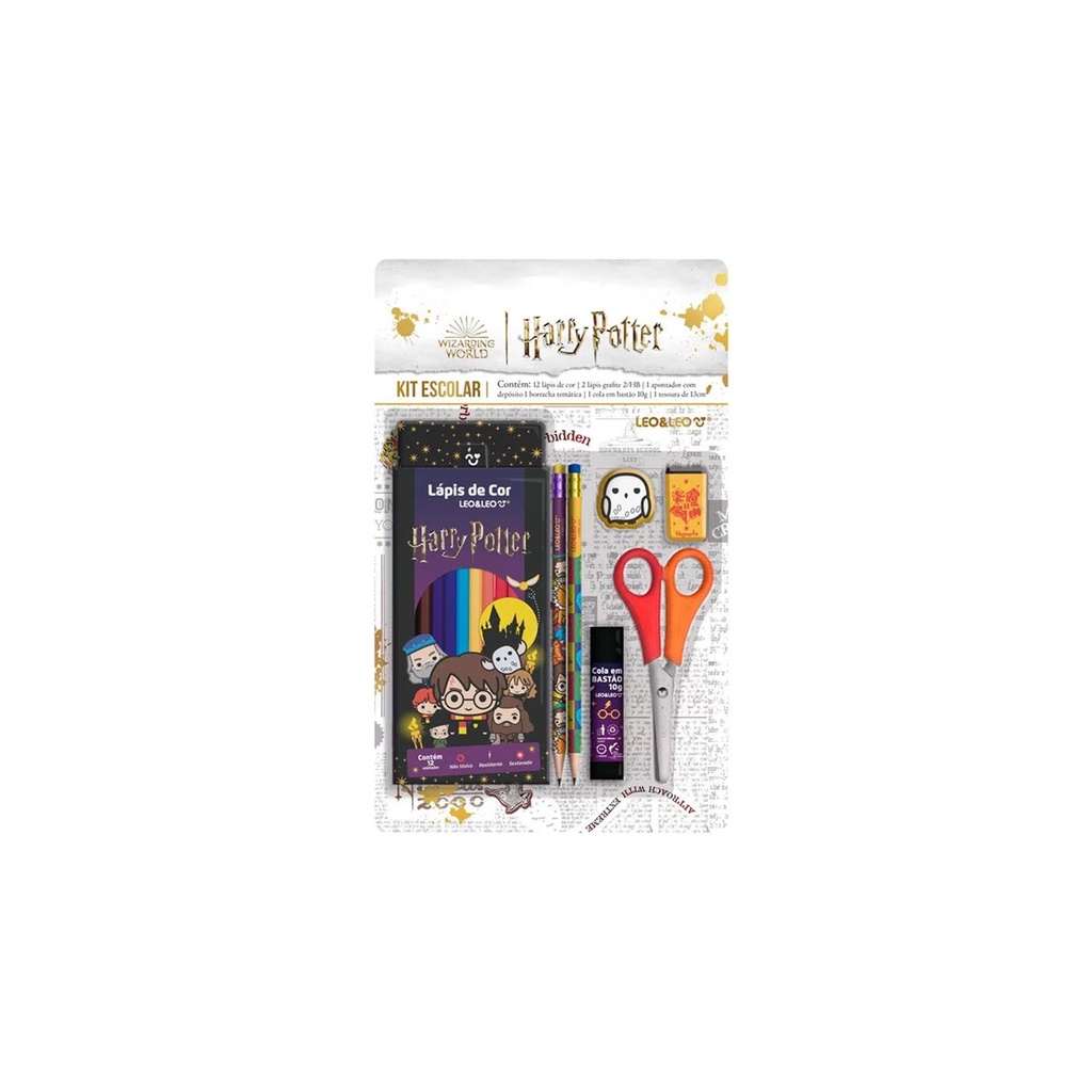 Kit Escolar Harry Potter – Lápis 12 Cores + 5 Itens -LeoELeo
