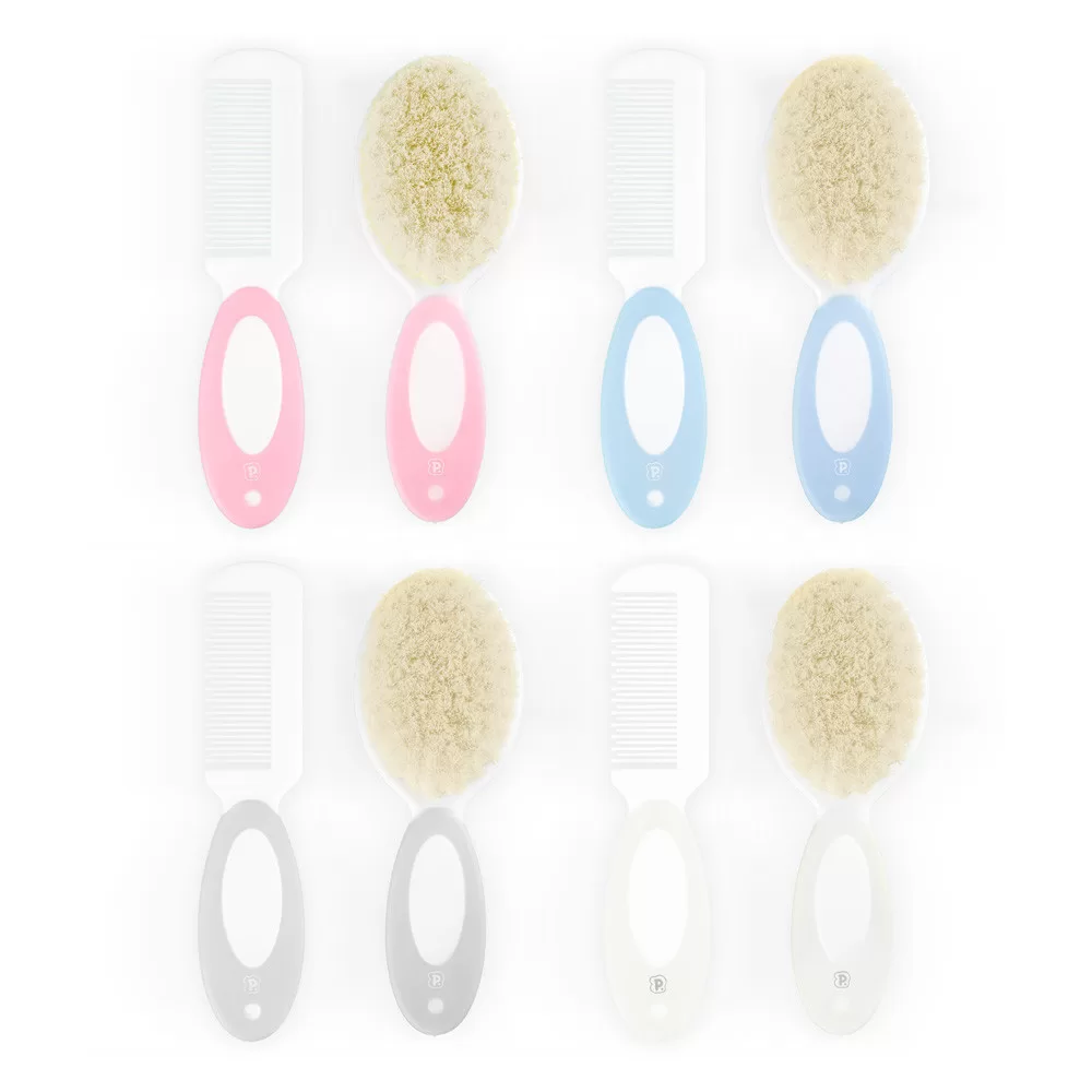 Kit 2 Escova Pente Cerdas Naturais Infantil Bebê Pimpolho