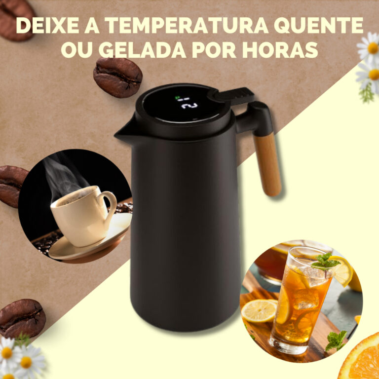Garrafa Térmica Café Chá  Cabo em Madeira Jarra