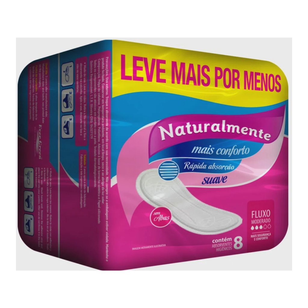 Absorvente Naturalmente Sem Abas Com 8 Unidades