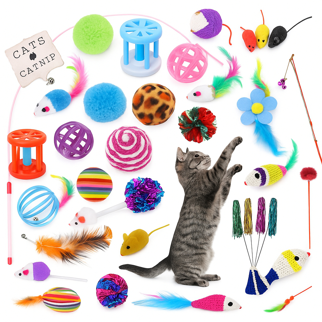 Kit 7 Brinquedos Para Gato Divertidos Sortido com Pena Anti Estresse Varinha Ratinho