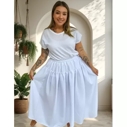 Roupa De Ração Branca Oxford Feminina Umbanda E 