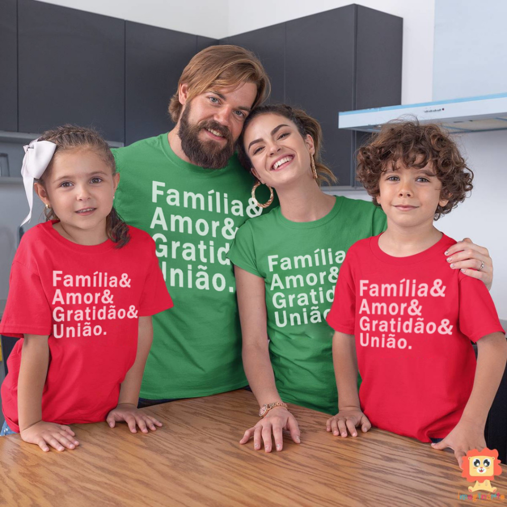 Camiseta de Para toda no Natal Família Algodão Estampada Família Amor Gratidão União