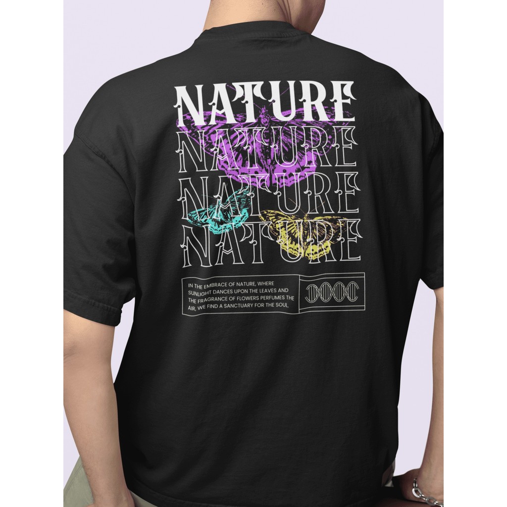 Camiseta Masculina 100% Algodão Gola Careca Blusa Streetwear Estilo de Rua Com Estampa Grande Nature