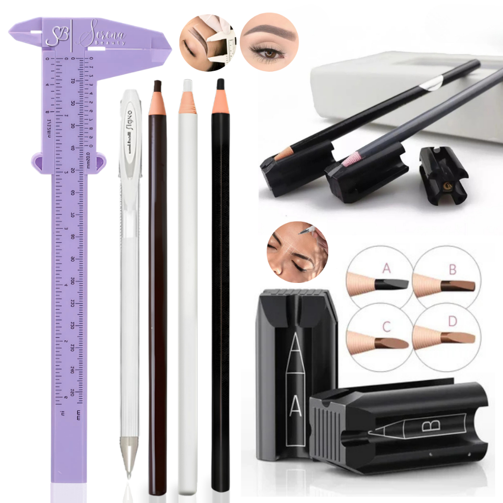 Kit Marcação Completa Profissional Lápis Paquímetro Apontador Caneta Branca
