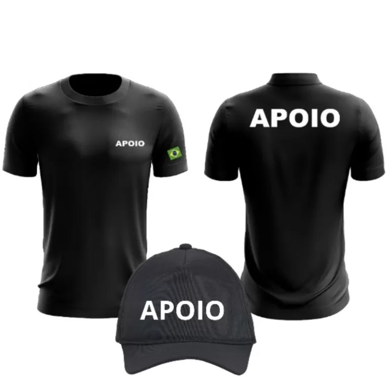 Kit Apoio Boné e Camiseta 100% algodão Preta mas