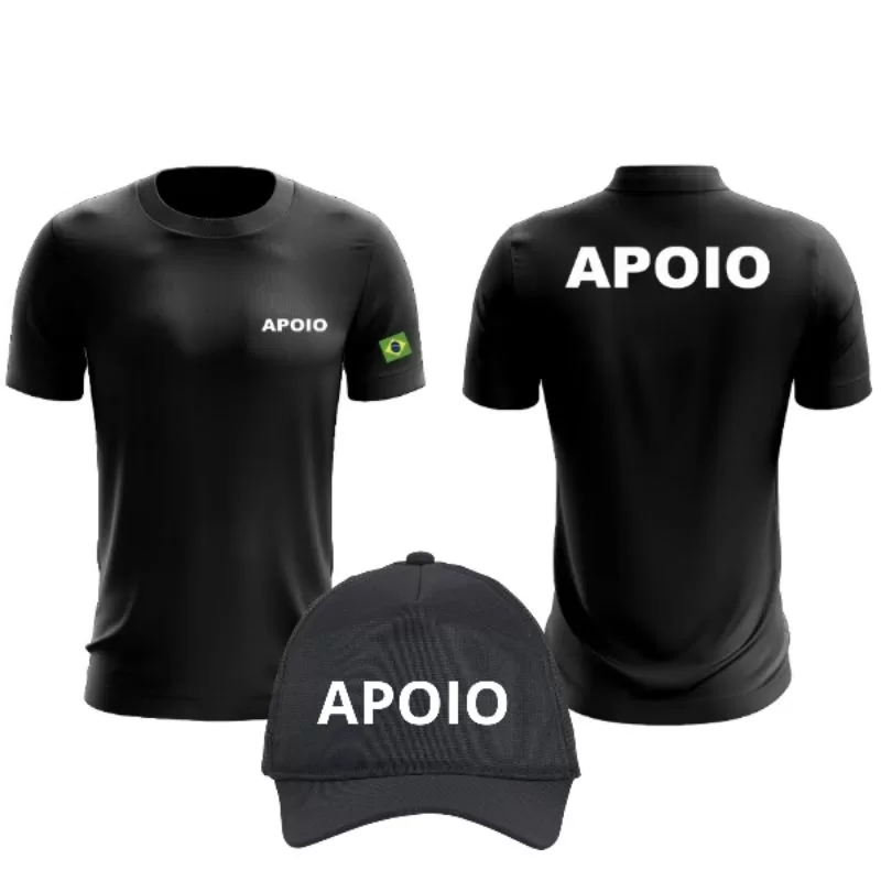 Kit Apoio Boné e Camiseta 100% algodão Preta masculina, estampa em DTF, básica e Uniforme de trabalh
