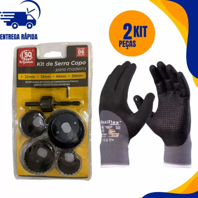 1 Luva Maxflex, Jogo De Serra Copo 6 peças P/ Mad