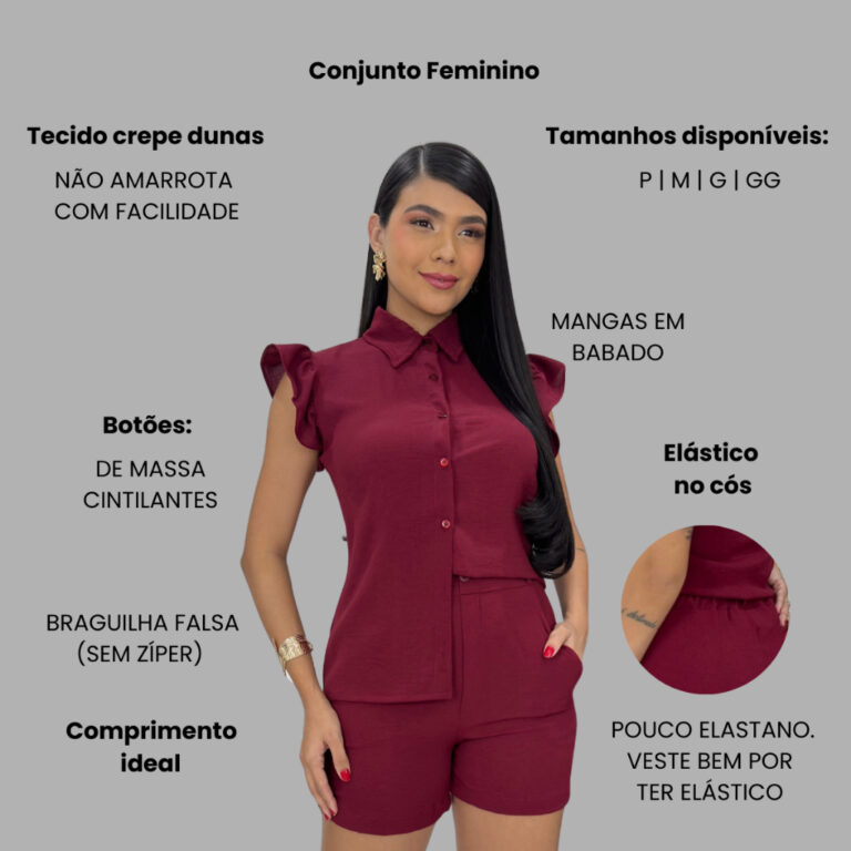 Conjunto Blusa Feminina Alça e Gola Short Feminin