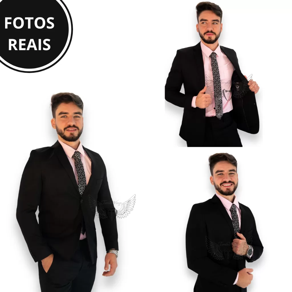 Terno Masculino Preto Slim Direto Da Fábrica Em Microfibra Promoção 2024