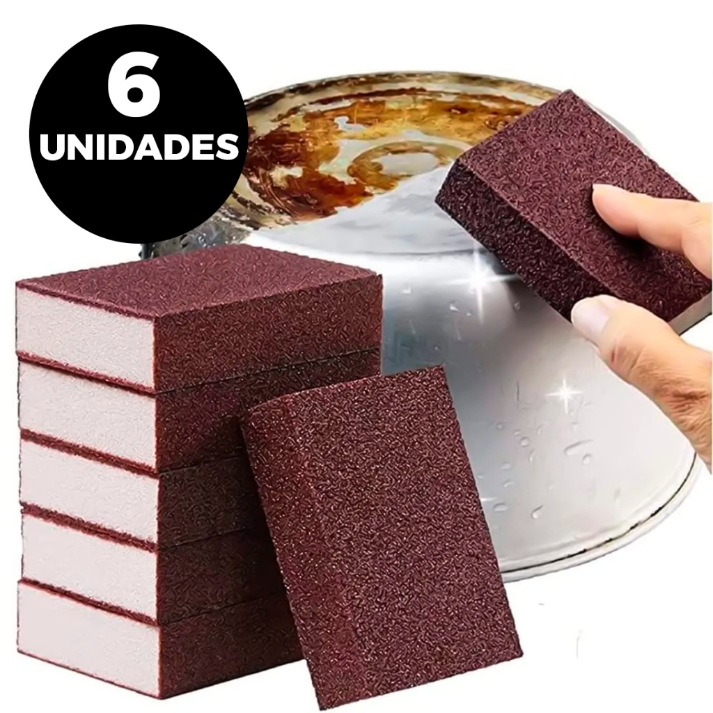 Kit Esponja Magica 6 Unidades Tira Manchas Riscos Ferrugem Sujeiras Pesada