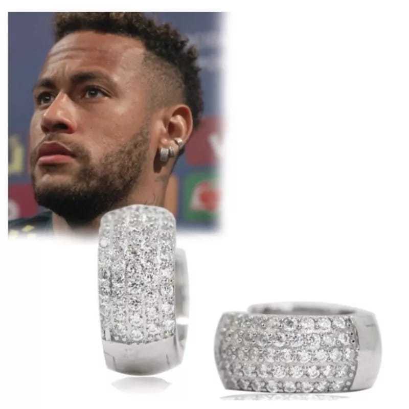 Brinco argola prata cravejada Neymar  zircônia masculino par de brincos