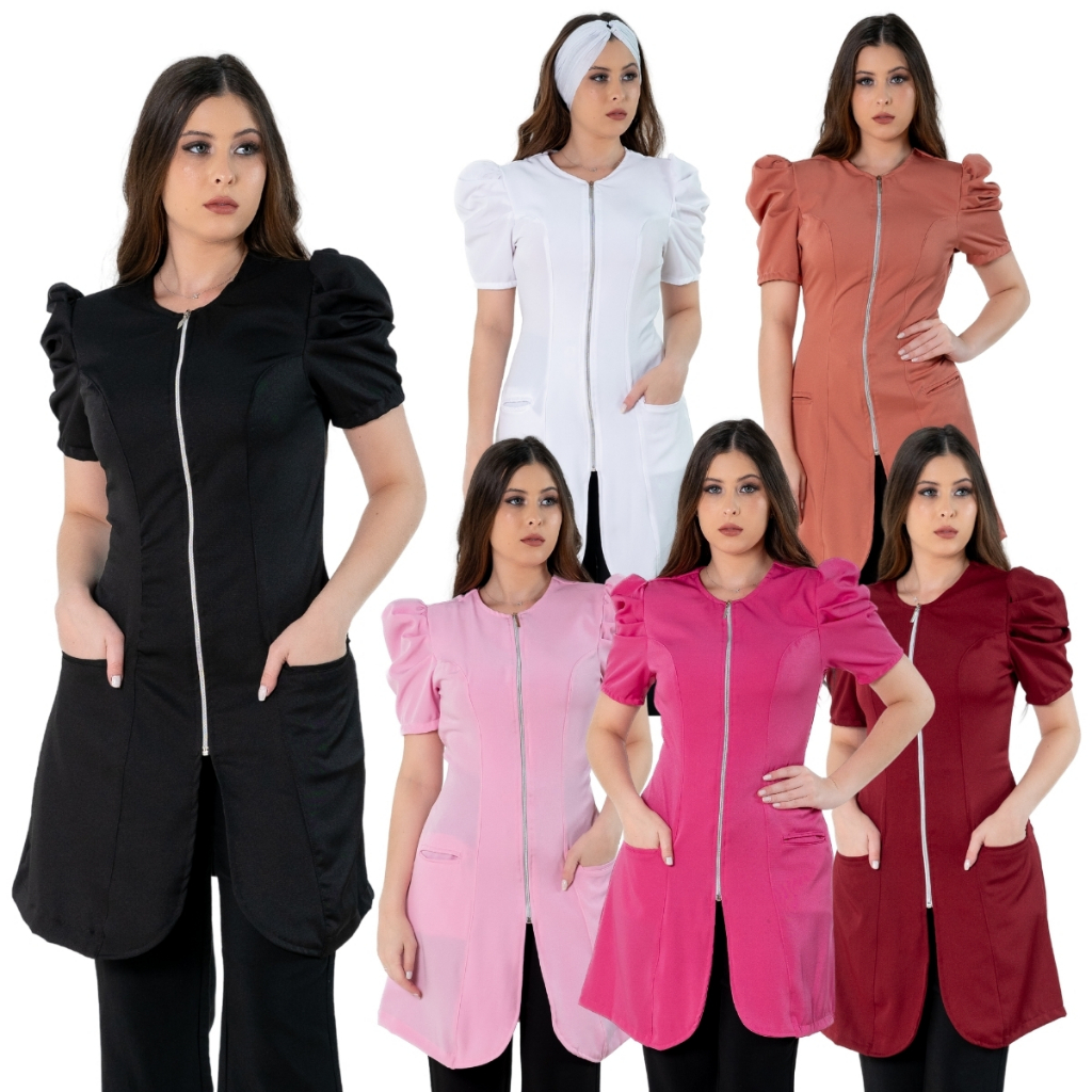 Jaleco Feminino Acinturado Manga Curta Bufante Varias Cores