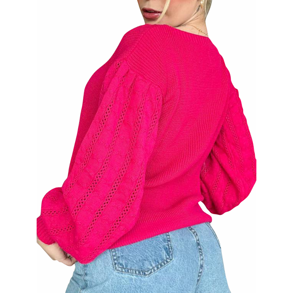 Maxxi Trico Da Moda Manga Bufante Outono Inverno Feminino