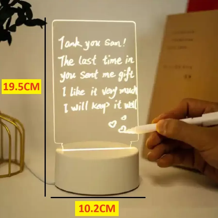 Luminária Lousa Recado 3D Tela Acrílico Escrever Placa Mensagem Com Marcador E Pano De Limpeza